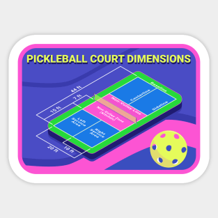 Pickleball court dimensions isometric diagram. Sticker